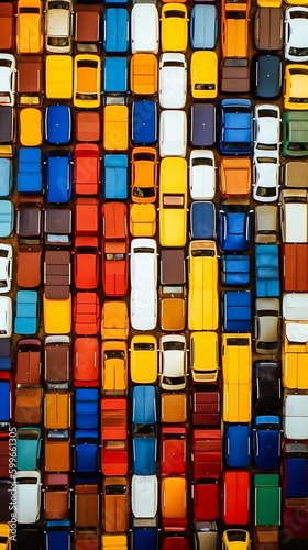 Top View of Colorful Car Roofs Background. Generative ai