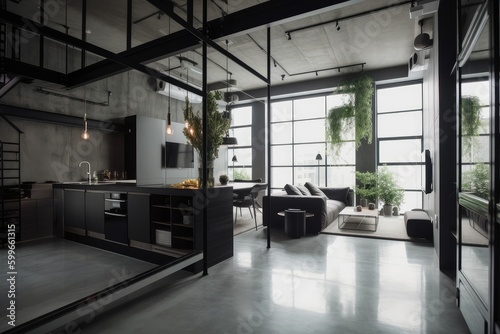 industrial home  with sleek and modern decor  featuring clean lines and minimalism  created with generative ai