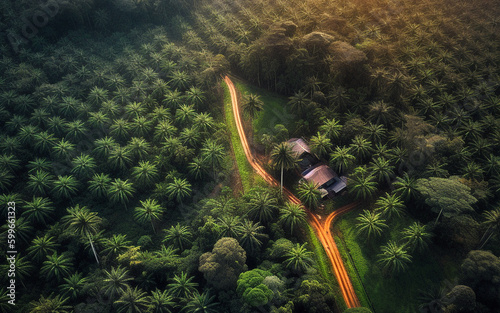 Aerial view of palm plantation Generative AI