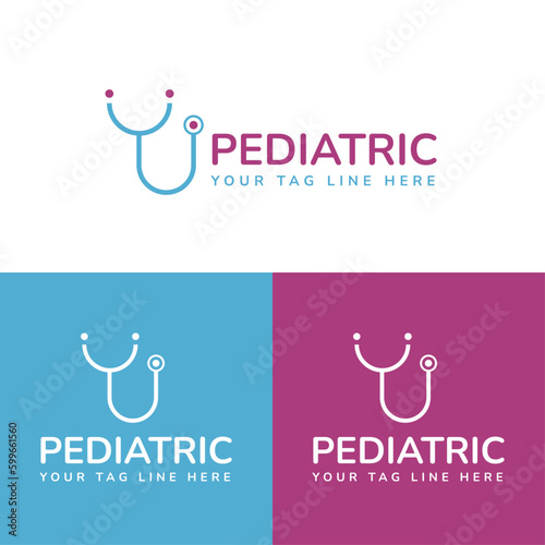 Logotipo azul y rosa para medico pediatra especialista en niños