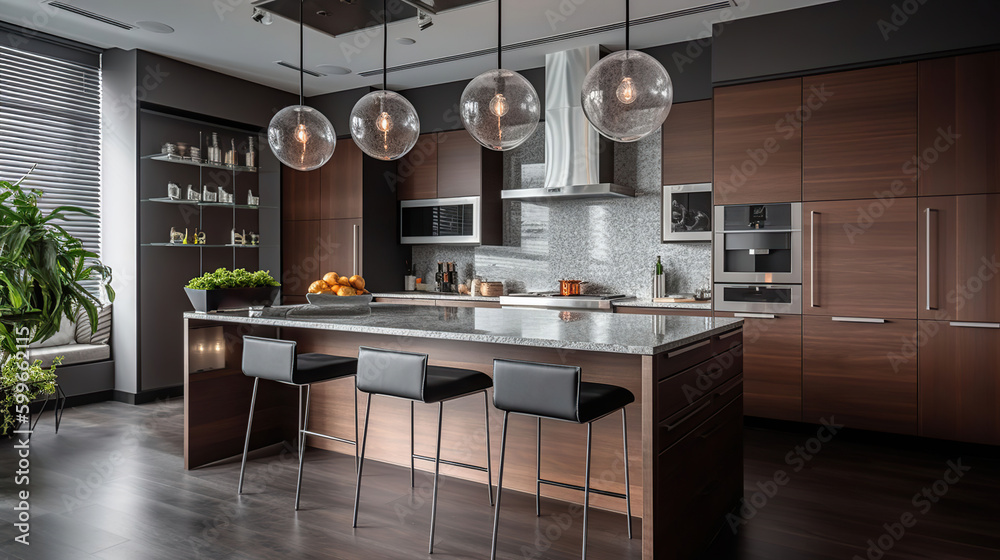 Stylish interior of modern kitchen. AI Generative