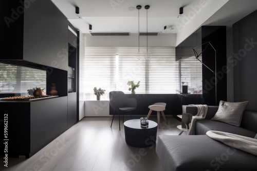 minimalist home with sleek  modern furnishings and decor  created with generative ai