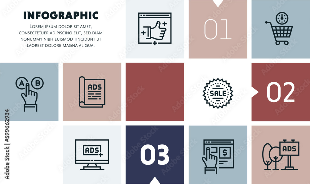 Advertisement agency infographic design with icons, made by thin line style with editable strokes.