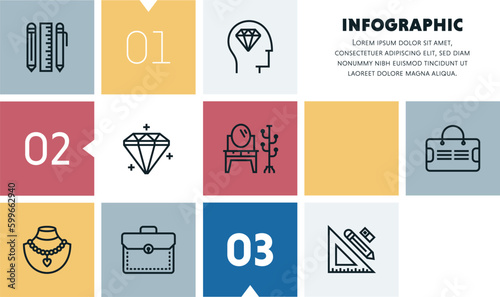 Luxury accessories infographic design with icons, made by thin line style with editable strokes.
