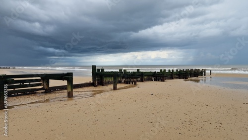 Walcott beach Norfolk UK stormy weather