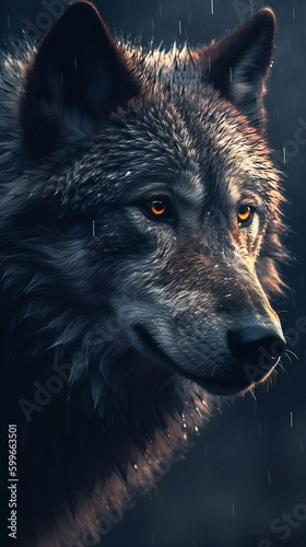 Wolf Portrait on Dark Background. Generative ai