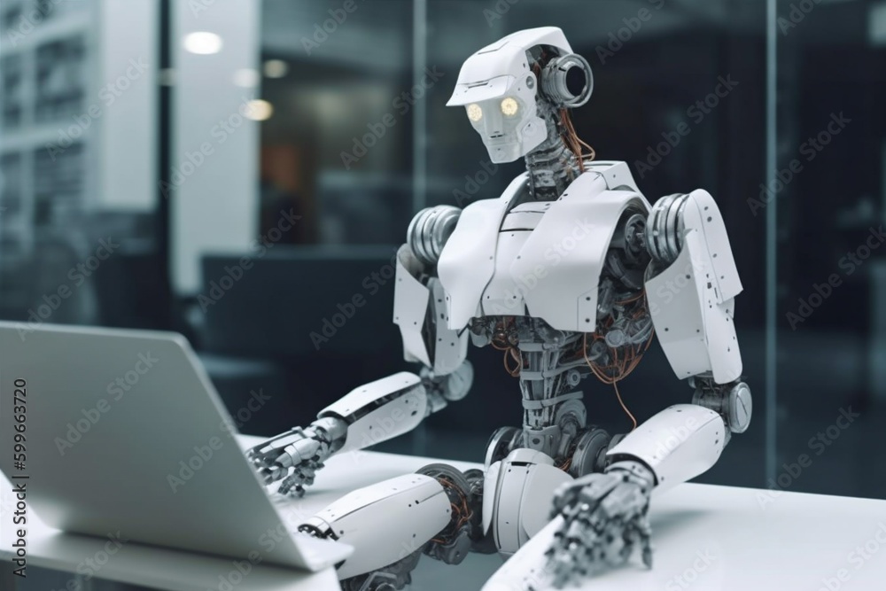 laptop technology robot document office digital hand artificial ai paper. Generative AI. laptop technology robot document office digital hand artificial ai paper. Generative AI.
