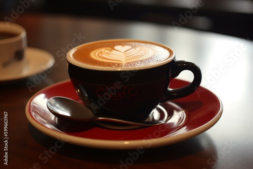 mug cafe beverage espresso cup caffeine food drink table breakfast. Generative AI.