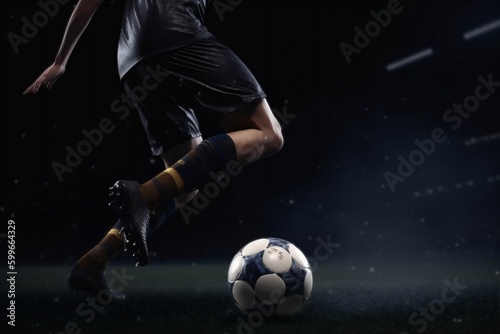 sport game soccer ball goal foot stadium football kick competition. Generative AI. © SHOTPRIME STUDIO