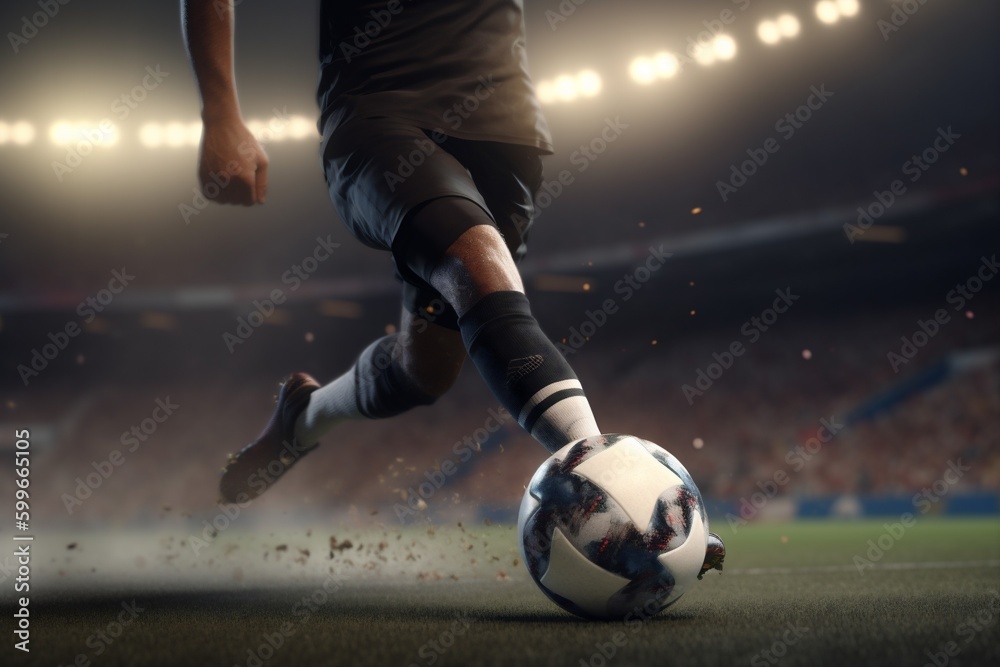 sport football foot competition soccer game goal ball kick stadium. Generative AI.