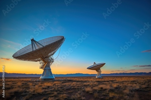 Radio Telescope in Wilderness, Light Indigo & Gold Aesthetics, High Dynamic, Generative AI