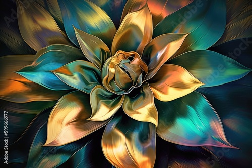Metallic colorful flower. for canvas print interior wall decor - Generative AI