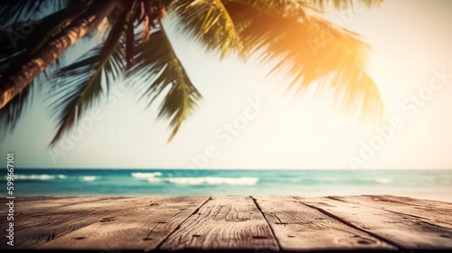 Blur beautiful nature green palm leaf on tropical beach, summer concept, generative ai