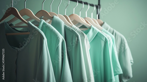 Clothes hanging on mint background, AI Generative