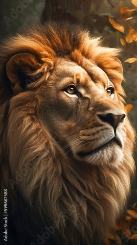 Lion Portrait on Dark Background. Generative ai