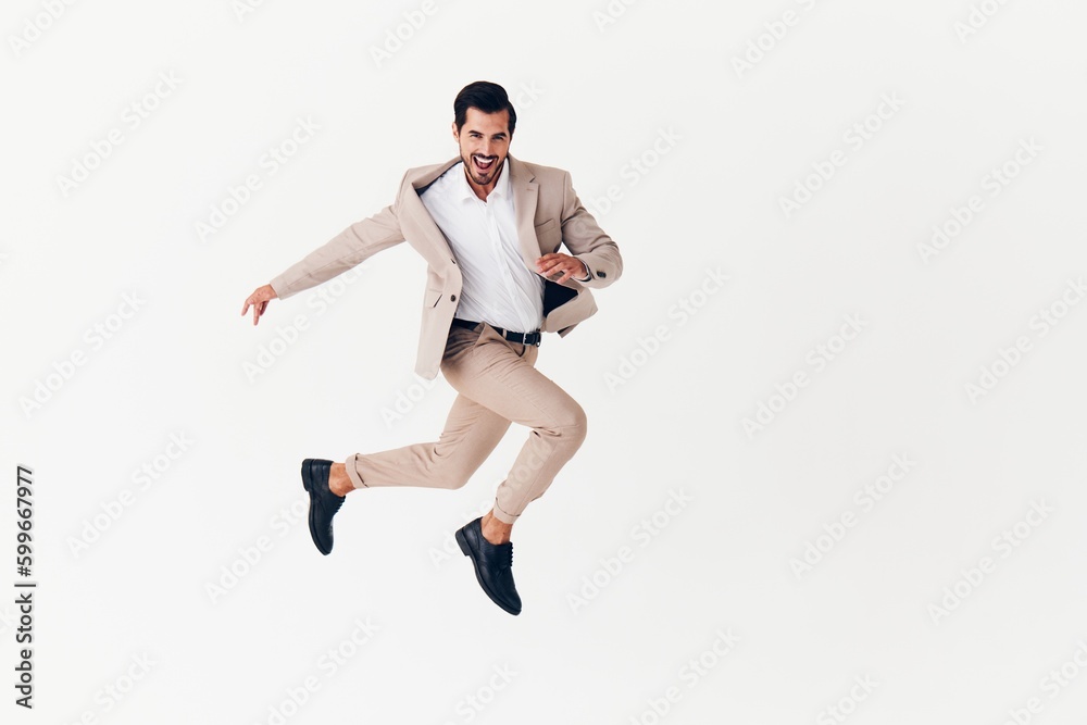 man business businessman victory suit happy beige winner idea smiling running