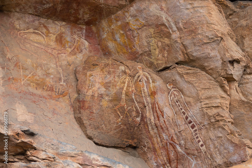 Ancient rock art at Burrungui or Burrungkuy (Nourlangie) in caves and shelters, Arnhem Land Escarpment, Kakadu National Park, Northern Territory, Australia