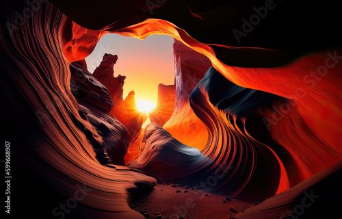 Canyon at sunset created with Generative AI technology