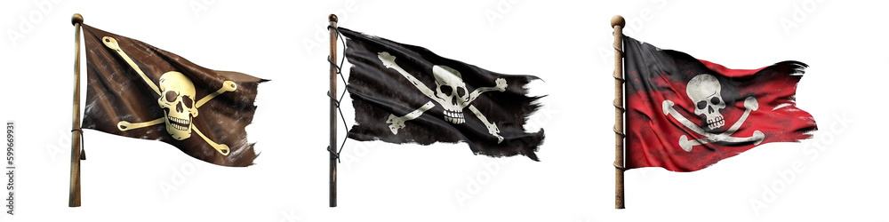 Obraz premium Set of pirate flags isolated on transparent background - Generative AI