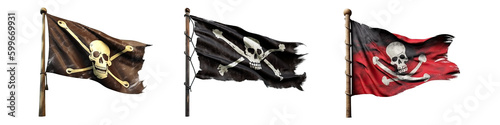Set of pirate flags isolated on transparent background - Generative AI photo