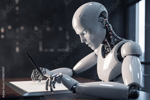 Artificial intelligence robot writing. Ai essay and education concept. Generative ai