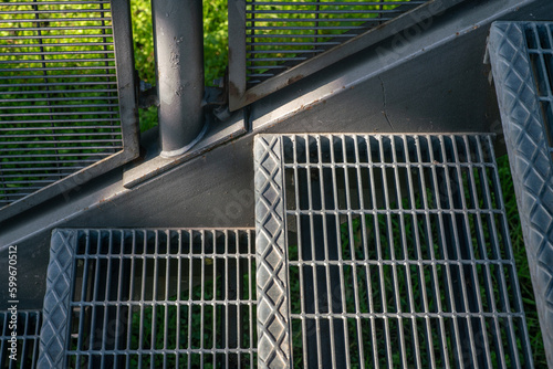 external staircase: row of external metal steps, detail of electro-welded mesh, in galvanized and then painted steel. particular structure photo