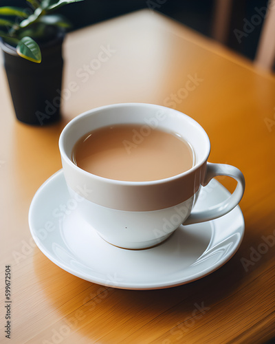 A cup of coffee with milk on the table