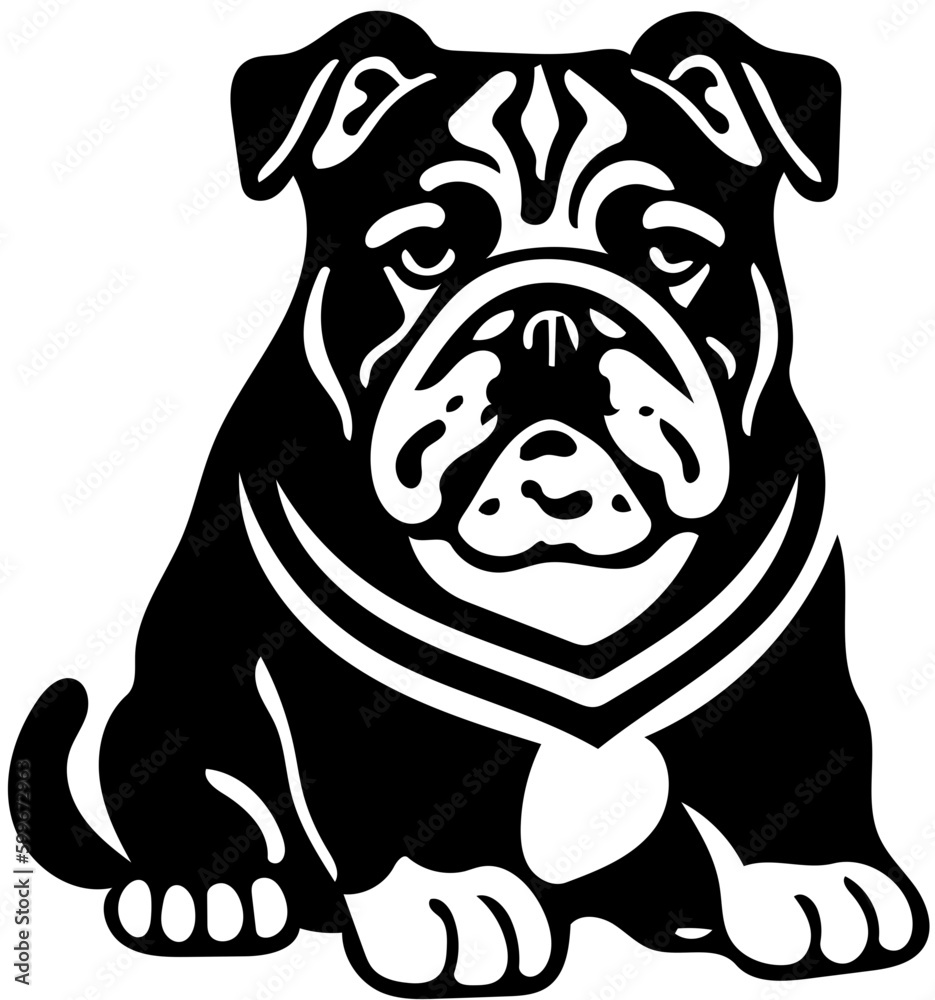 Mascot logo of a bulldog in black and white, vector illustration of a pet dog