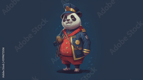Fotografie, Obraz Panda bear in a sailors outfit Generative AI