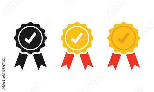 Certified or approved ribbon set  with checkmark vector icon for apps and websites