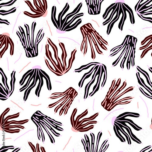 Tropical leaves hand drawn seamless pattern. Botanical trendy design. Vector repeating design for fabric.