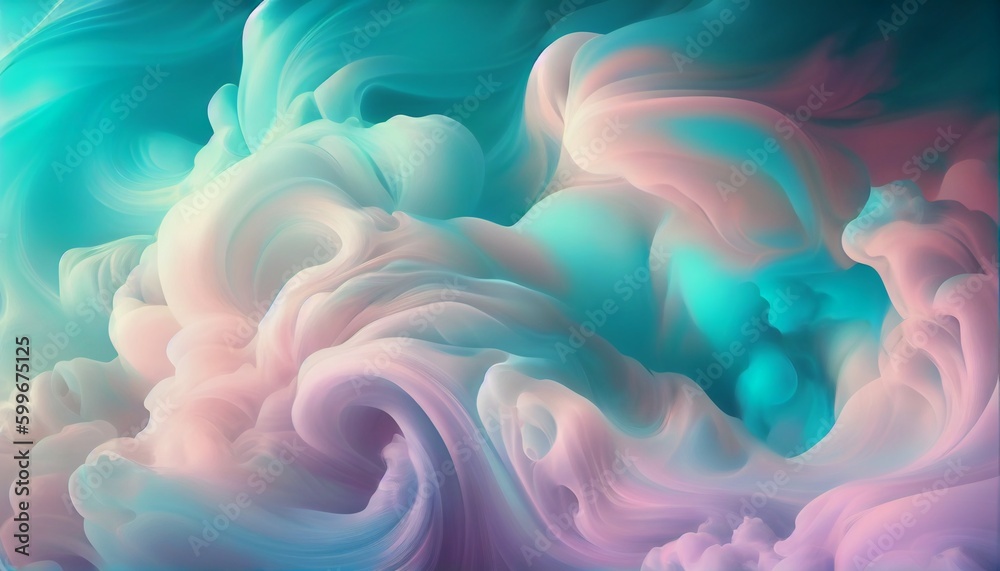Fototapeta premium Clouds in waves of smoke, pastel color gradients. Created with AI tools.