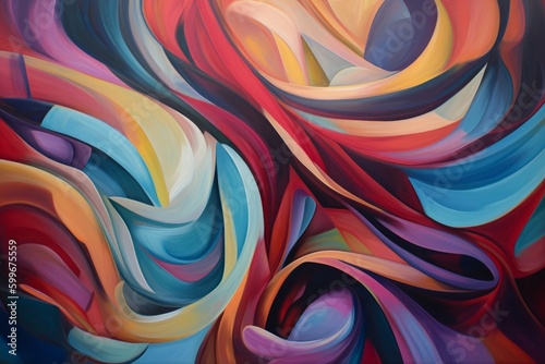 Dynamic and chaotic abstract oil painting with textured brushstrokes and bold colors, showcasing the artist's unique interpretation of form and composition. The aging process adds... Generative AI