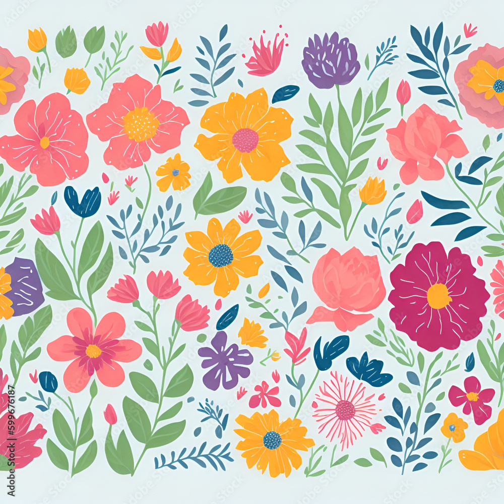Flowers, Watercolor, vector, white background, clipart, Seamless patterns, repeating patterns design, flat illustration