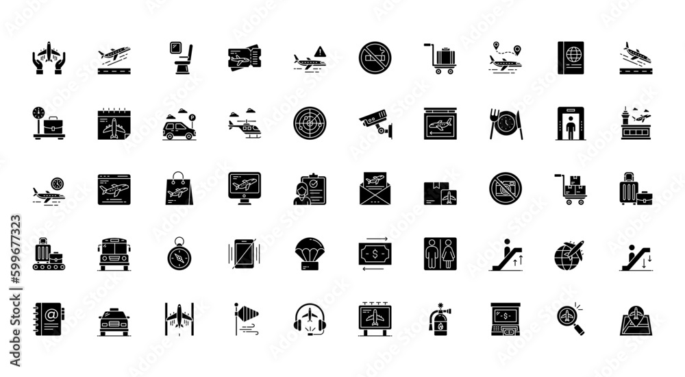 Airport Glyph Iconset Airplane Flight Glyph Icon Bundle in Black Airport Glyph Iconset Airplane Flight Glyph Icon Bundle in Black