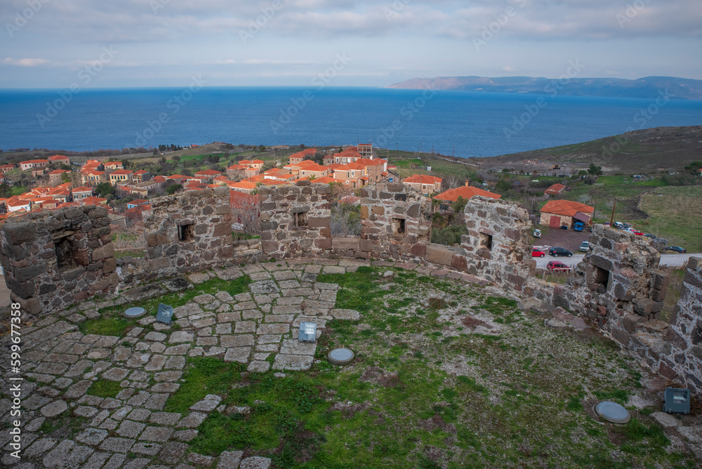 Various views from the castle on top of molyvos town of lesbos island