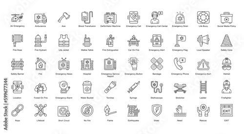 Emergency Thin Line Iconset Ambulance Health Medicine Outline Icon Bundle in Black