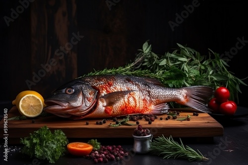 illustration, a sea perch with tomatoes, ai generative