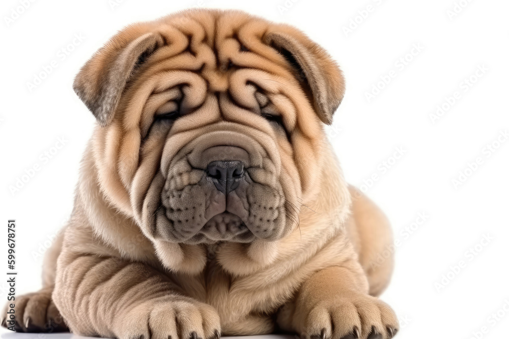 Chinese Sharpei Dog Puppy On White Background. Generative AI Chinese Sharpei Dog Puppy On White Background. Generative AI