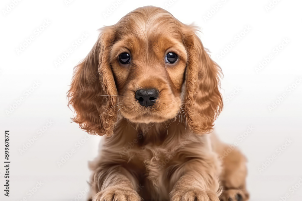 English Cocker Spaniel Dog Puppy On White Background. Generative AI English Cocker Spaniel Dog Puppy On White Background. Generative AI