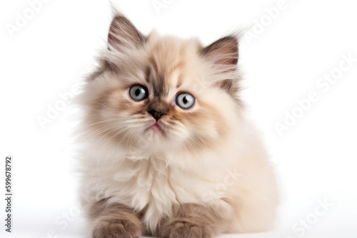 Himalayan Kitten On White Background. Generative AI