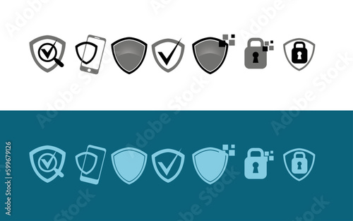 icônes et logos symbolique de la securité dans le web avec un écusson et cadenat et autres élements photo
