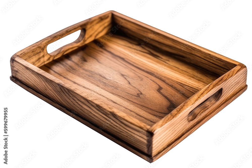 Tray Wooden . Isolated On A Transparent Background, Png. Generative AI Tray Wooden . Isolated On A Transparent Background, Png. Generative AI