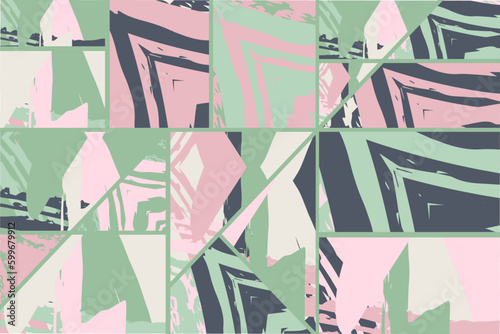 Abstract collage asymmetric pattern. Digital freehand art, grunge texture. Vector patchwork quilt background. Decorative elements, brush strokes ornament for flyer, poster, cover, textile fabric print