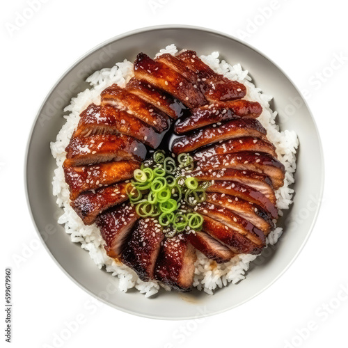 Unagi Don Japanese Dish On White Plate. Isolated On A Transparent Background, Png. Generative AI