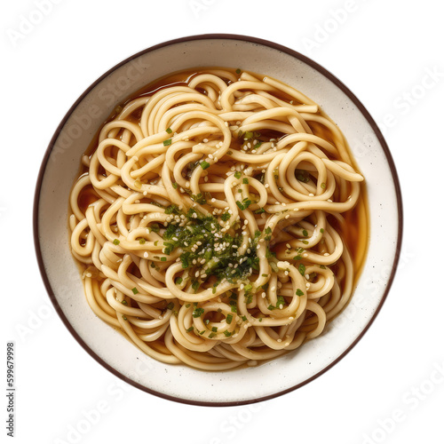 Udon Japanese Dish On White Plate. Isolated On A Transparent Background, Png. Generative AI photo