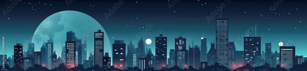 illustration,landscape city at night,website header, generative ai
