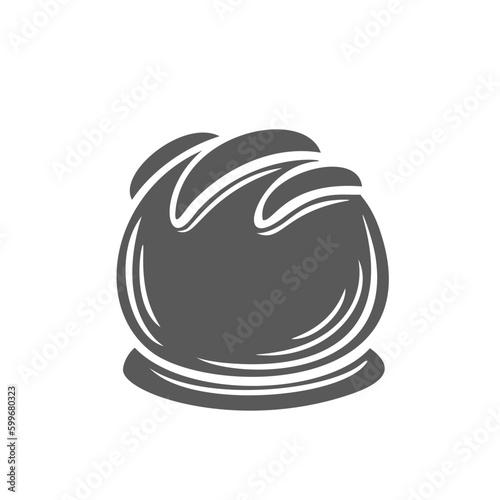 Chocolate candy ball glyph icon vector illustration. Stamp of bonbon with decorative choco stripes and sweet chocolate cover, praline sphere stuffed with toffee or nuts, gourmet souffle or nougat