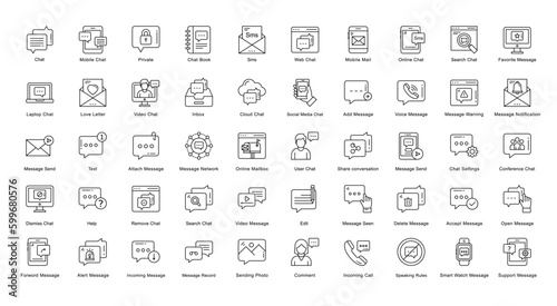 Messaging Thin Line Iconset Message Chat Chatting Outline Icon Bundle in Black
