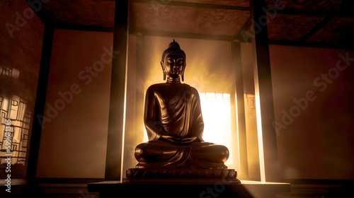 golden buddha statue in the temple  Generative AI